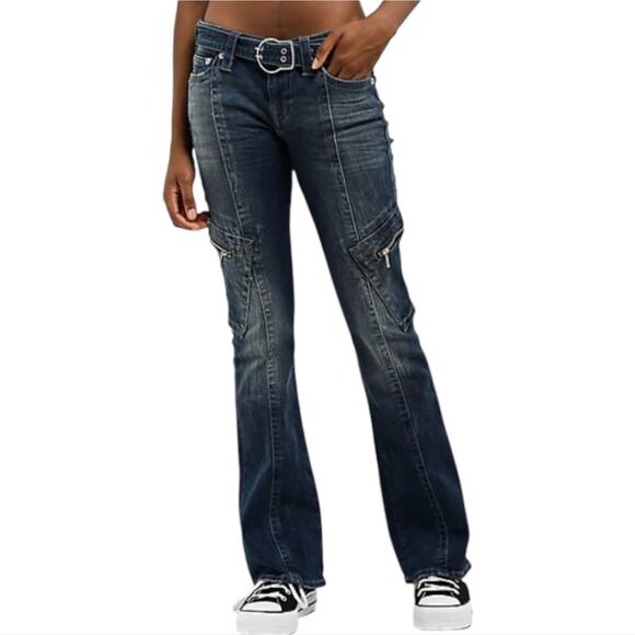 True Religion Bootcut Jeans Womens Dark Wash Denim Zipper Pocket Detail - Picture 1 of 12
